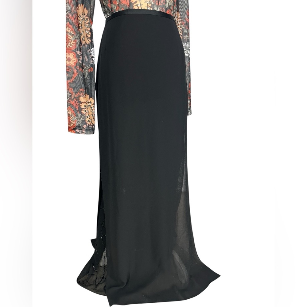 JS COLLECTIONS / Black Formal Sheer Beaded Maxi Overlay Skirt / Size 4 / Goth